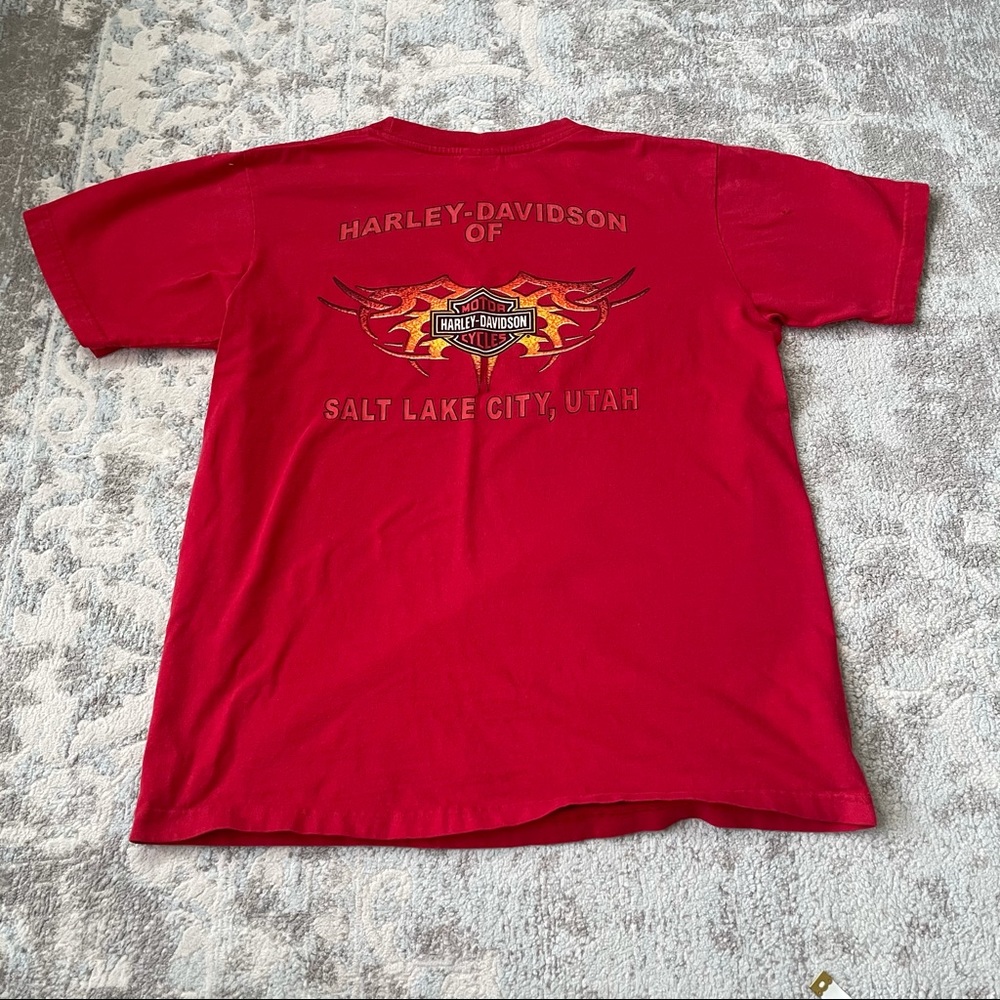 Harley Davidson Salt Lake City Utah Logo Tee L MADE in USA flames front & back